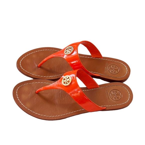 Tory Burch Cameron Patent Suffiano Thong Wedge Sandals Genuine Leather Size 6 - Picture 4 of 8